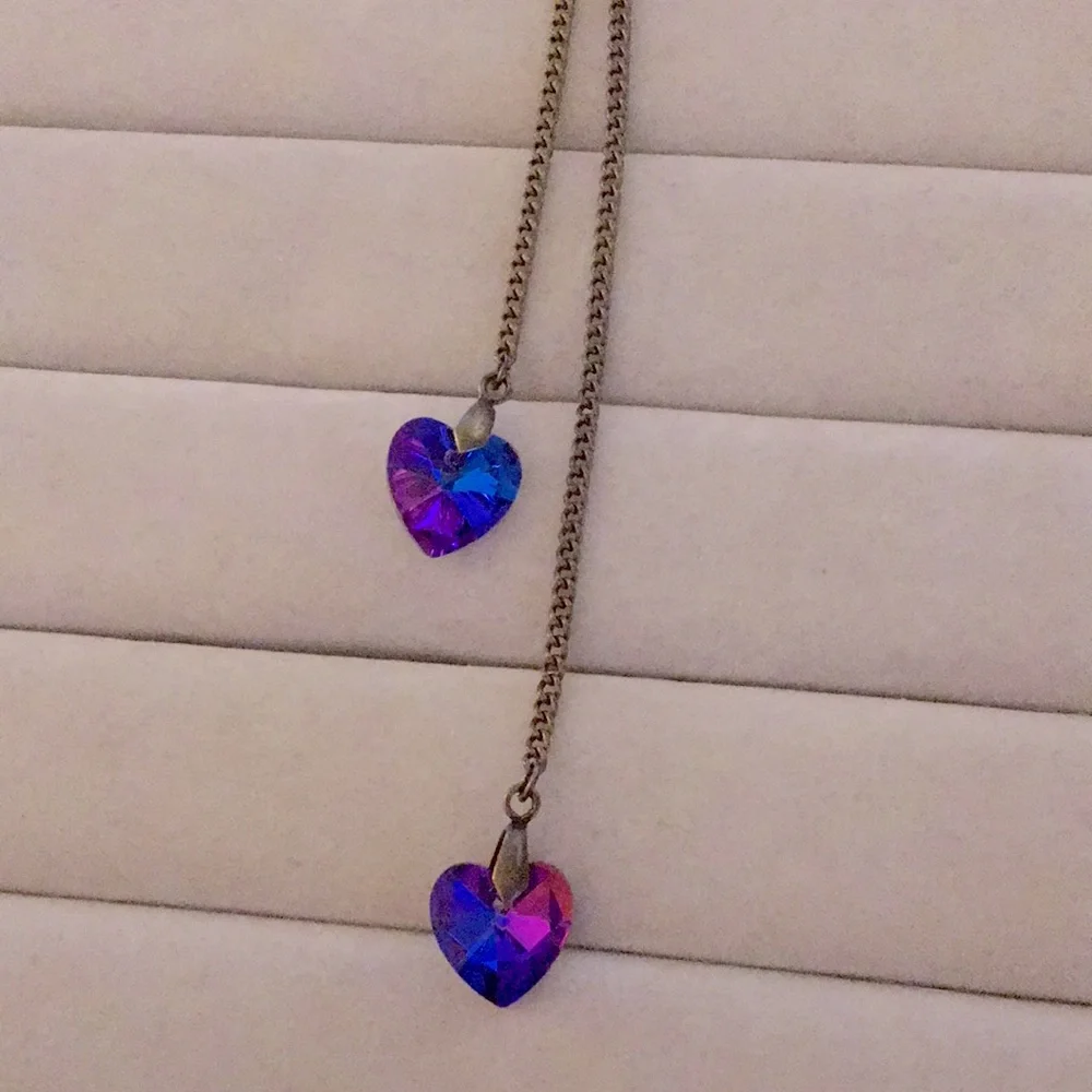Violet Purple Volcano+ Antique Brass Crystal Heart Lariat Necklace